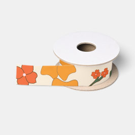 Orangefarbene Blume, Blumenmuster, Muster von Blum Satinband