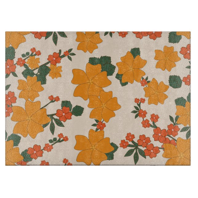 Orangefarbene Blume, Blumenmuster, Muster von Blum Schneidebrett (Vorderseite)
