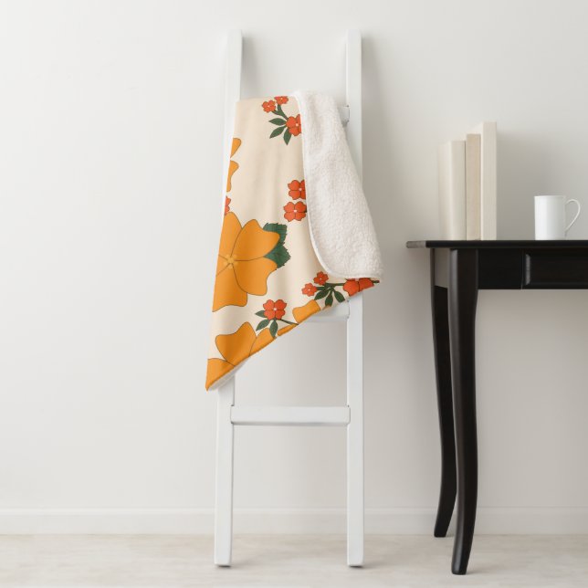 Orangefarbene Blume, Blumenmuster, Muster von Blum Sherpadecke (Beispiel)