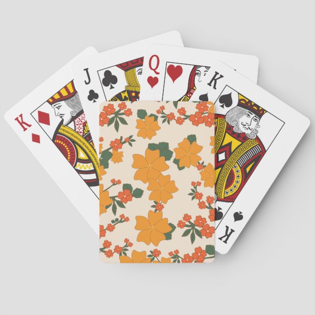 Orangefarbene Blume, Blumenmuster, Muster von Blum Spielkarten (Rückseite)