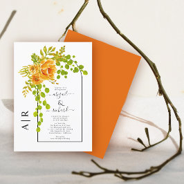 Orangefarbene Blume, Bogen und Monogramm-Hochzeit  Einladung