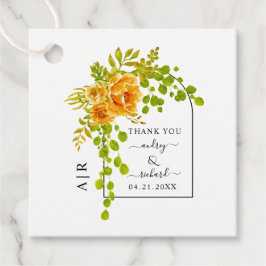 Orangefarbene Blume, Bogen und Monogramm-Hochzeit  Geschenkanhänger