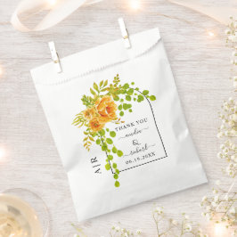 Orangefarbene Blume, Bogen und Monogramm-Hochzeit  Geschenktütchen