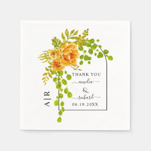 Orangefarbene Blume, Bogen und Monogramm-Hochzeit Serviette