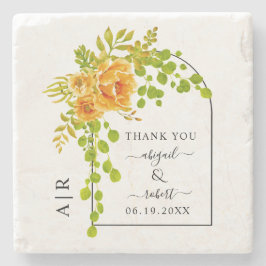 Orangefarbene Blume, Bogen und Monogramm-Hochzeit  Steinuntersetzer