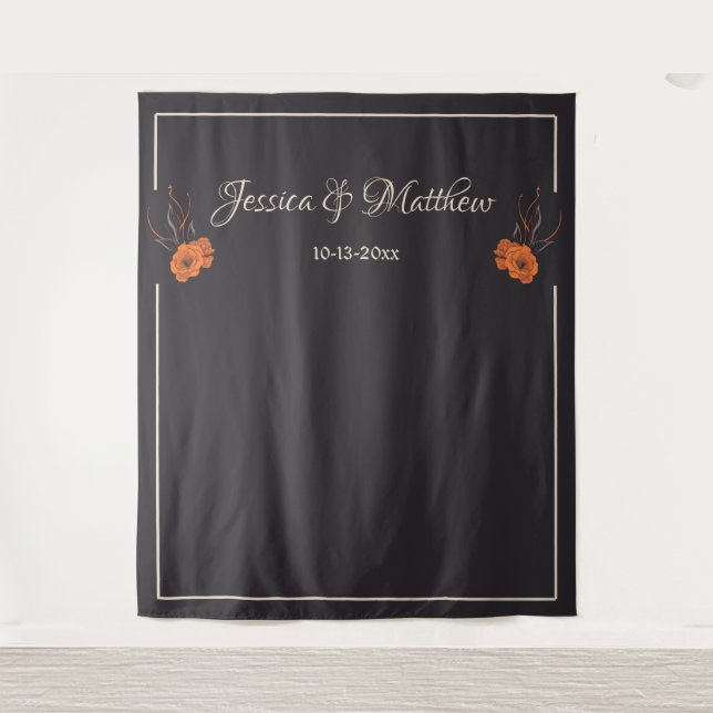 Orangefarbene Blume Eleganter Minimalis Hochzeitst Wandteppich (Vorderseite)
