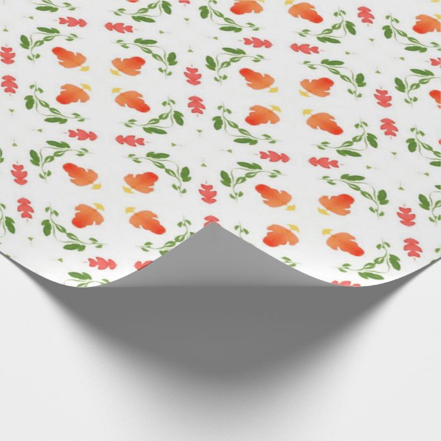 Orangefarbene Blume, grüne Blätter Geschenkpapier (Ecke)