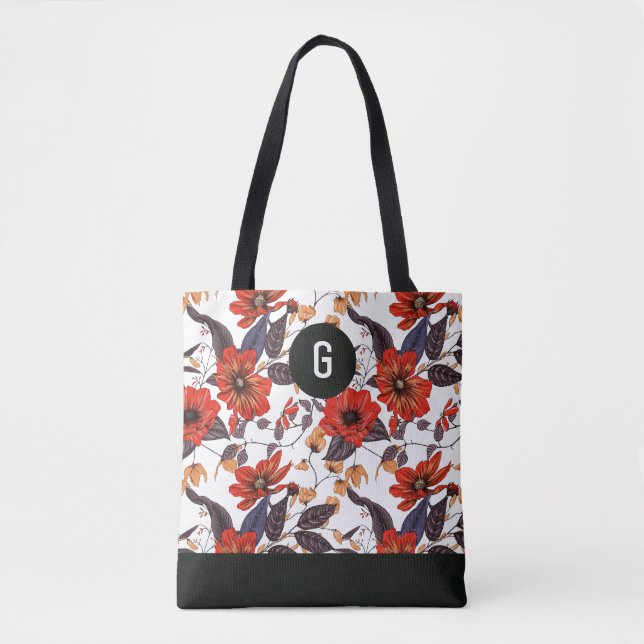Orangefarbene Blume, grüne Blätter, kundenspezifis Tasche (Vorderseite)