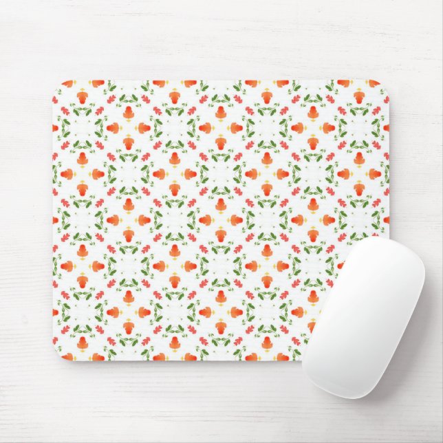 Orangefarbene Blume, grüne Blätter Mousepad (Mit Mouse)