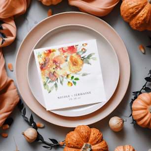 Orangefarbene Blume Hochzeit Serviette