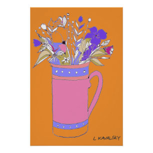 Orangefarbene Blume in einem Tasse-Poster Poster