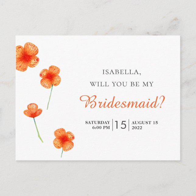 Orangefarbene Blume. Junggesellinnenabschiede Postkarte (Vorderseite)