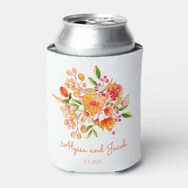 Orangefarbene Blume, maßgeschneiderte Hochzeiten Dosenkühler (Kanne Vorderseite)