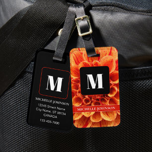 Orangefarbene Blume mit dem Monogramm-Gepäckträger Gepäckanhänger