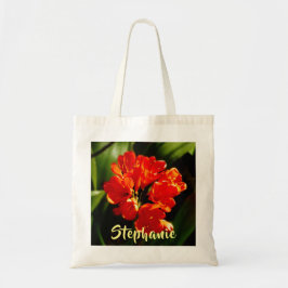 Orangefarbene Blume mit Personalisiertem Namen Blu Tragetasche