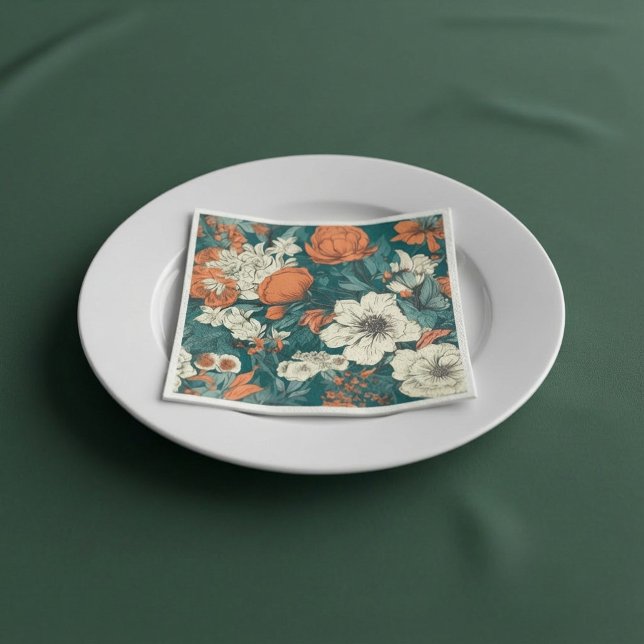Orangefarbene Blume Napkins Serviette (Orange and white summer flowers Napkins.)