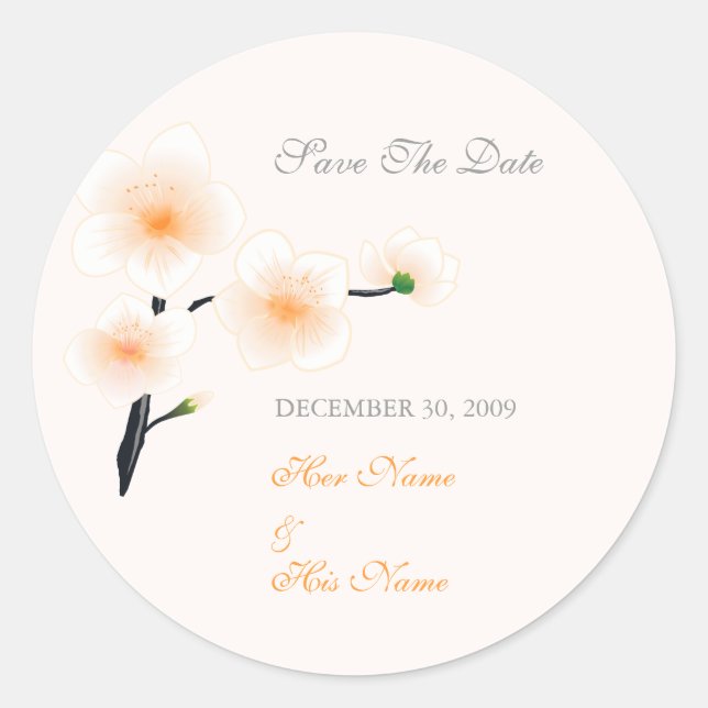 Orangefarbene Blume Save the Date Runder Aufkleber (Vorderseite)