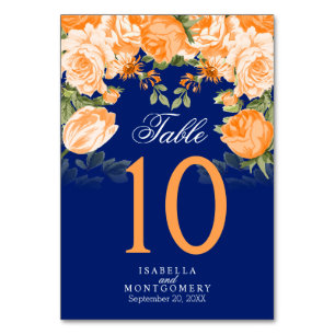 Orangefarbene Blume Tabellenkarten Tischnummer
