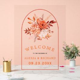 Orangefarbene Blume und blumengeschmückte Arkadeng Acrylschild