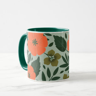 Orangefarbene Blume und grüne Blätter Tasse