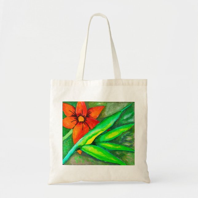 Orangefarbene Blume und grünes Blatt Totbeutel Tragetasche (Vorne)