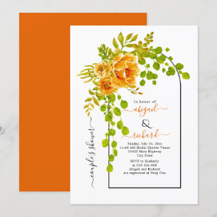 Orangefarbene Blume und Hochzeitspaare duschen Einladung