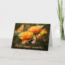 Orangefarbene Blume und Schmetterlingskondolenzkar Karte
