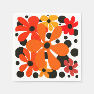 Orangefarbene Blume und schwarze Polka-Punkte Serviette