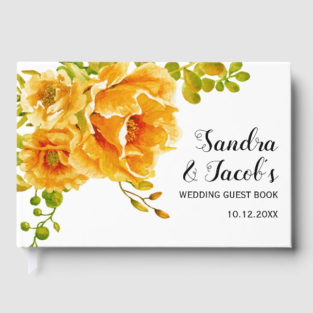 Orangefarbene Blume und Typografie Gästebuch (Vorderseite)