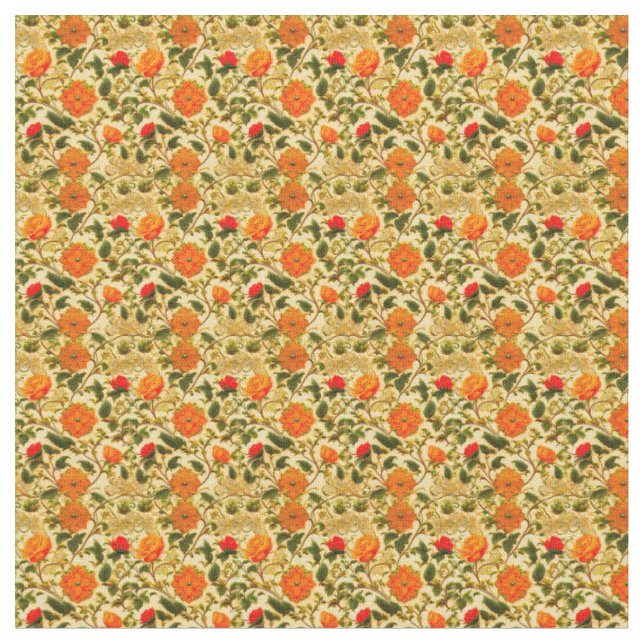 Orangefarbene Blüte auf gelbem Hintergrund Stoff (Nahaufnahme)