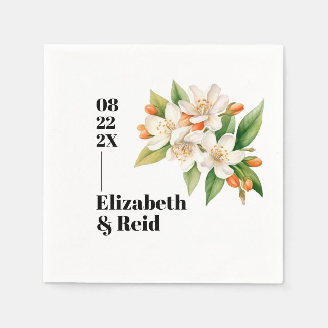 Orangefarbene Blüten und Jasminblüten Hochzeiten Serviette (Vorderseite)