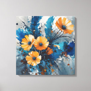 Orangefarbene Blütenburgen mit blauem Wasser Leinwanddruck