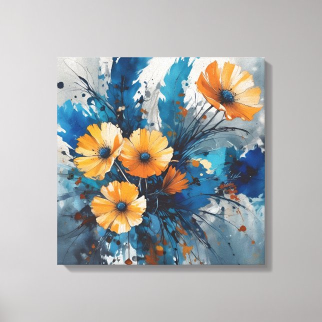 Orangefarbene Blütenburgen mit blauem Wasser Leinwanddruck (Vorderseite)