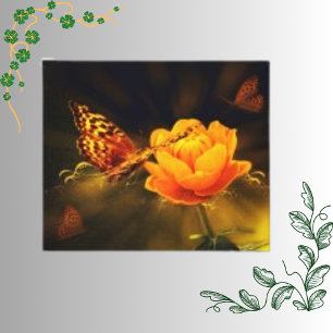 Orangefarbene botanische Blume mit dem Schmetterli Leinwanddruck