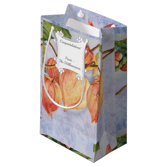 Orangefarbene Chinesische Laterne-Blume Kleine Geschenktüte (Vorderseite Schrägansicht)