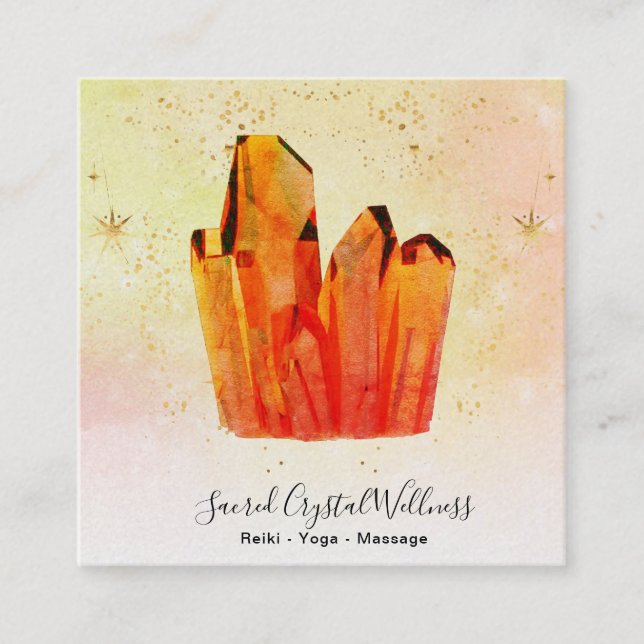 ~ Orangefarbene Crystal-Cluster Pastell-Regenbogen Quadratische Visitenkarte (Vorderseite)