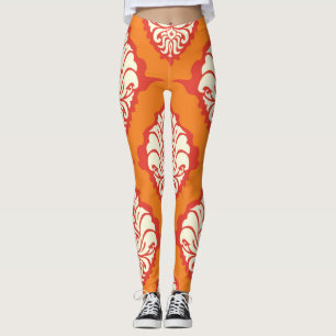 Orangefarbene Damast Tapete: nahtlos blühend. Leggings