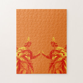 Orangefarbene digitale Kunst mit Skulpturen