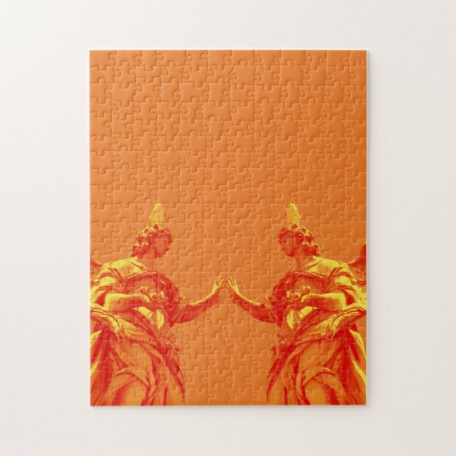 Orangefarbene digitale Kunst mit Skulpturen (Vertikal)