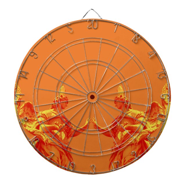 Orangefarbene digitale Kunst mit Skulpturen Dartscheibe (vorne)