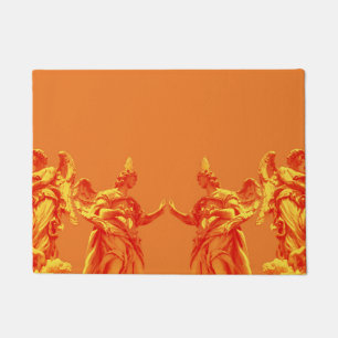 Orangefarbene digitale Kunst mit Skulpturen Fußmatte