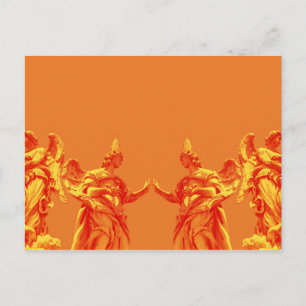 Orangefarbene digitale Kunst mit Skulpturen Postkarte