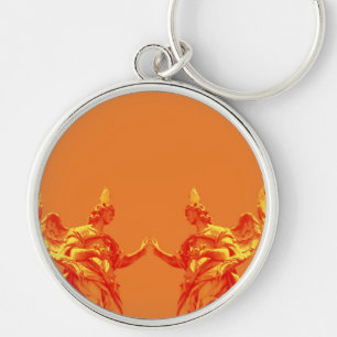 Orangefarbene digitale Kunst mit Skulpturen Schlüsselanhänger