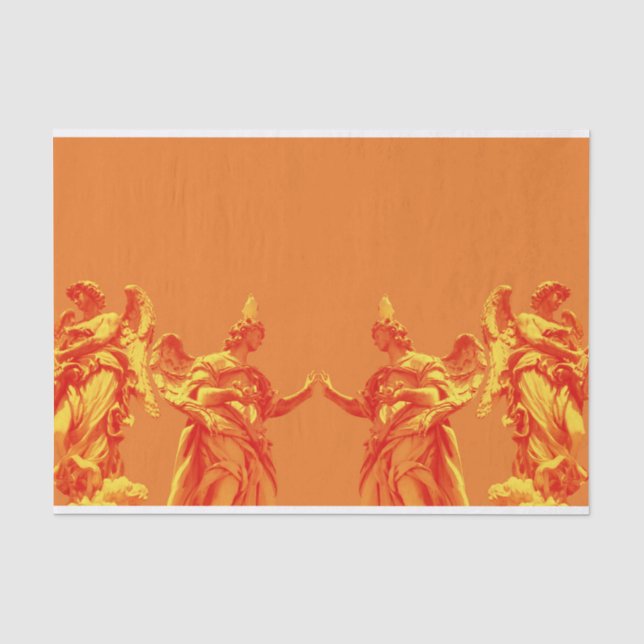 Orangefarbene digitale Kunst mit Skulpturen Seidenpapier (Vorderseite)