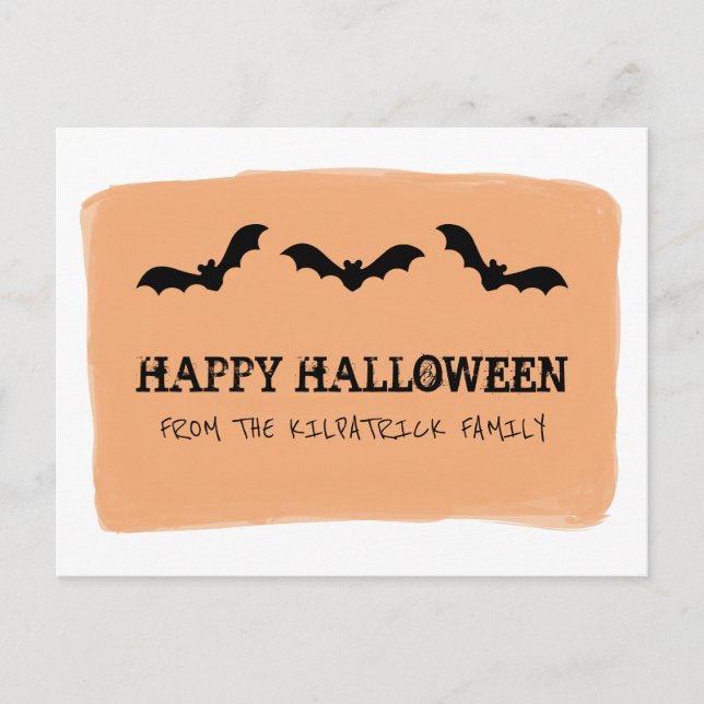 Orangefarbene Fledermäuse Halloween Postkarte (Vorderseite)