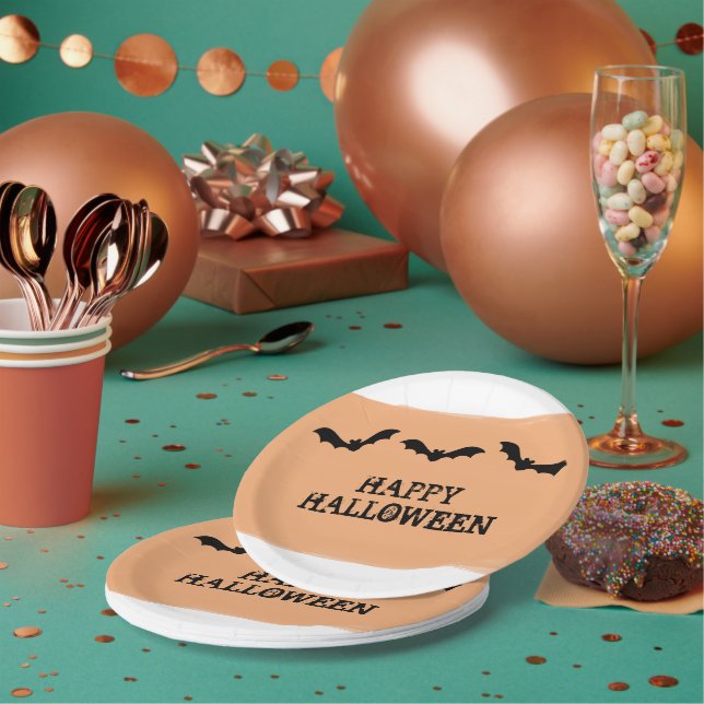 Orangefarbene Fledermäuse Halloween Teller (Multi)