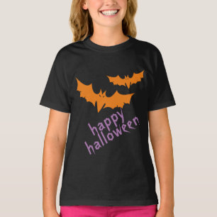 Orangefarbene Fledermäuse, Lila glückliches Hallow T-Shirt