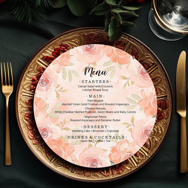 Orangefarbene Flora Menükarte (Watercolor Orange Floral Round Menu Cards)