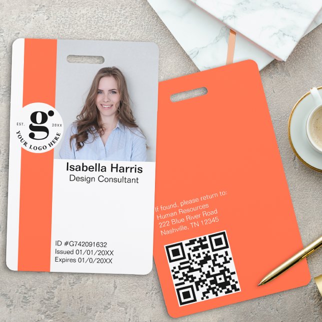 Orangefarbene Foto-ID-Karte mit QR-Code Ausweis (Von Creator hochgeladen)