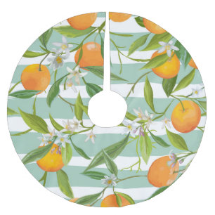 Orangefarbene Früchte: Nahtlos Vintag. Polyester Weihnachtsbaumdecke